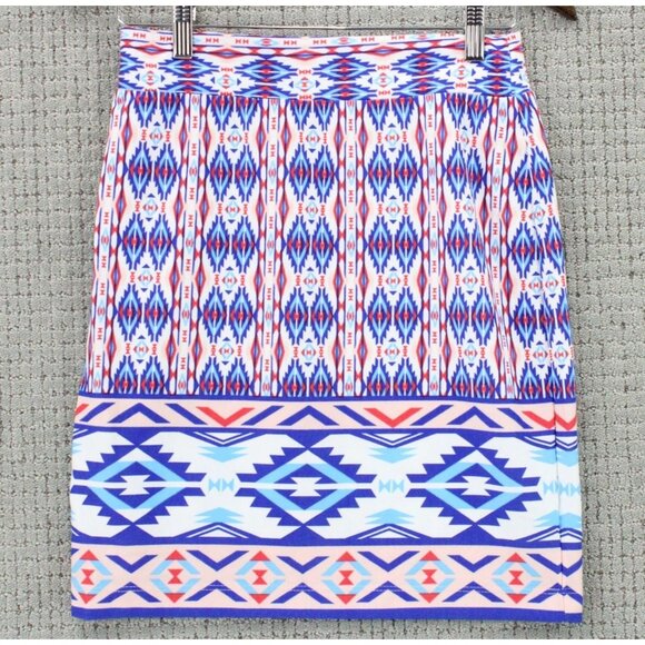Renee C Pencil Skirt Womens Petite Multicolor Aztec Pattern Stretchy Size MP - Picture 1 of 8